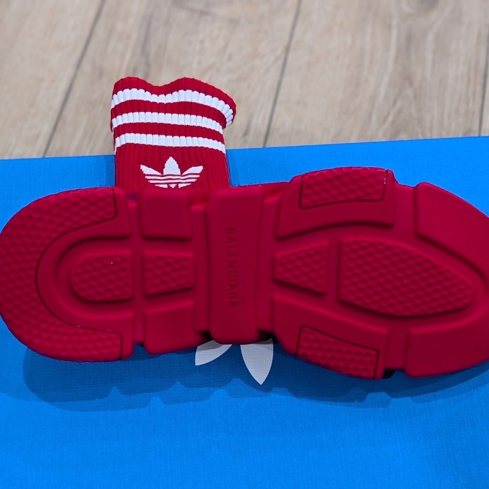 $995 Men's Balenciaga x Adidas Speed Knit Sock Sneakers Red/White 43 US 10 - Picture 7 of 9
